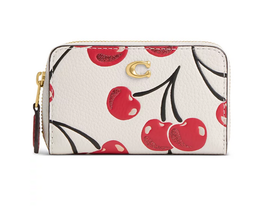 Coach - Essential Small Zip-Around Cherry-Print Leather Card Case Wallet *Pre-Orden